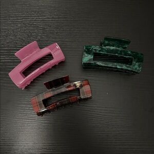 Pink, Green and Red Plaid Hair Claw Clip Set